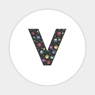 V letter  with colorful paw print Magnet